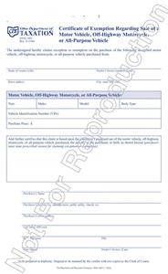 Certificate of Exemption Regarding the Sale (501F)
