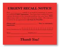 Urgent Recall Notice Postcard