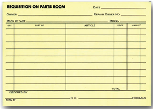 Requisition On Parts Room Form